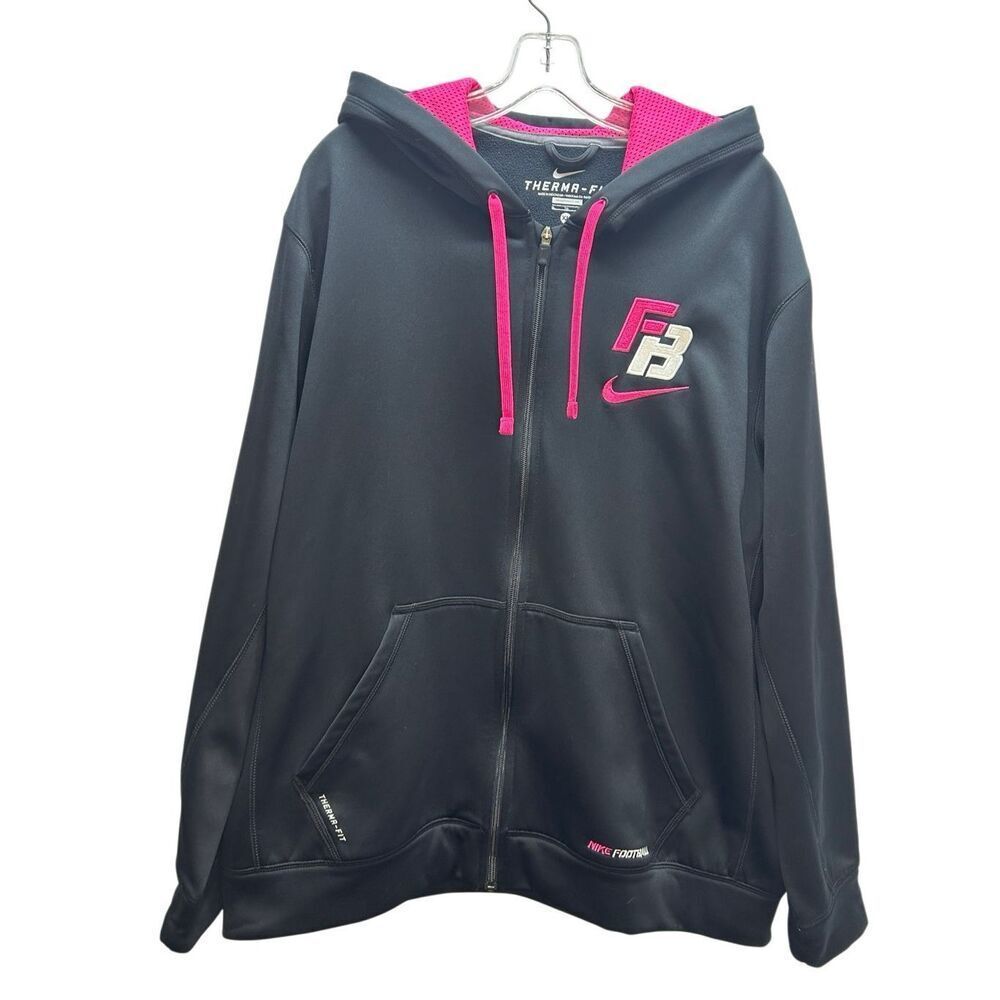 Nike Therma-Fit Full Zip Football Hoodie Performance Gear Black Pink Women's Siz